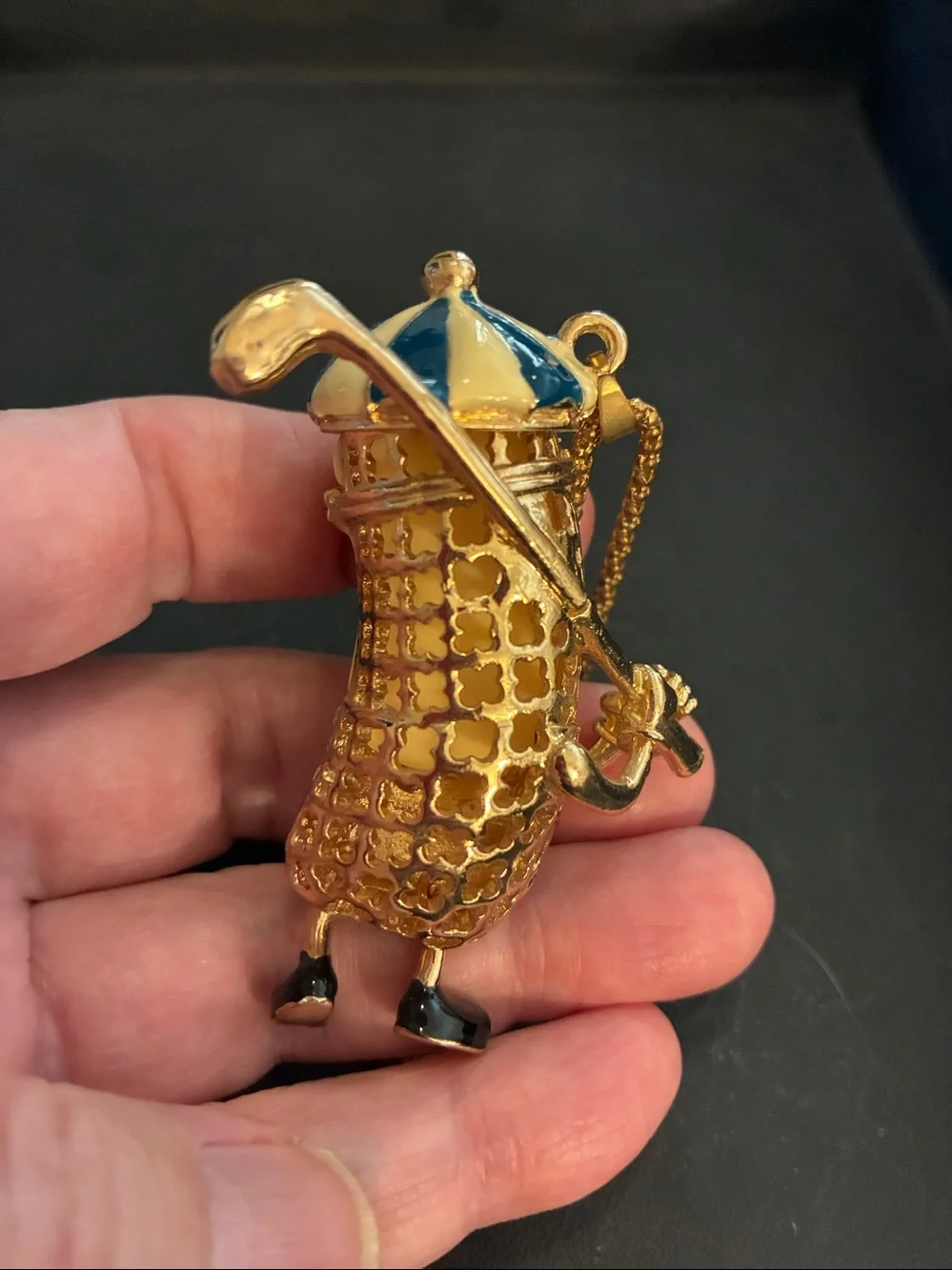 Minion Golfer Pendant Necklace Gold-Tone in Yellow & Blue NWOT